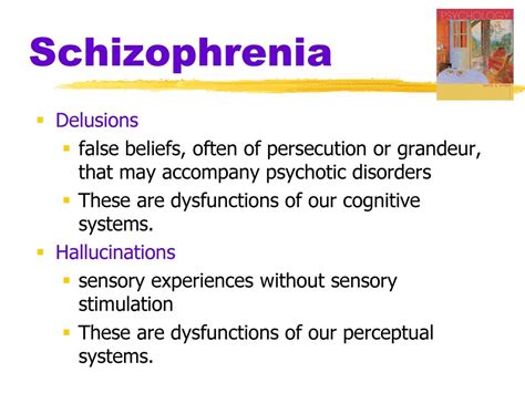 False beliefs of persecution that may accompany schizophrenia are called - 10. False beliefs of persecution that may accompany schizophrenia are called A) obsessions. B) compulsions. C) delusions. D) phobias. E) hallucinations. 11. Exhibiting two or more distinct and alternating personalities is a symptom of a(n) A) conversion disorder. B) dissociative identity disorder. C) obsessive-compulsive disorder.